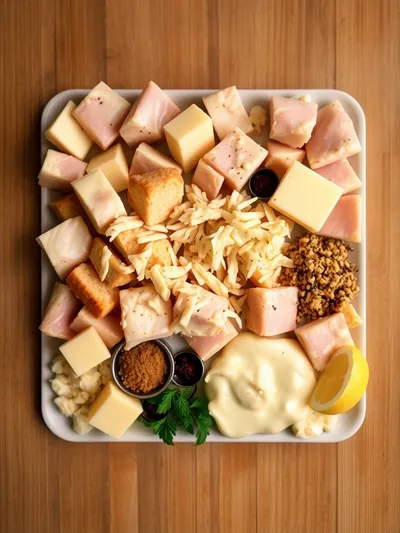 Chicken Cordon Bleu Casserole - ingredients preparation