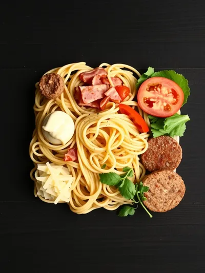 Loaded Turkey Bacon Cheeseburger Alfredo Pasta - ingredients preparation