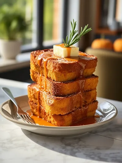 Pumpkin French Toast with Brown Sugar & Cinnamon Butter - ready to serve